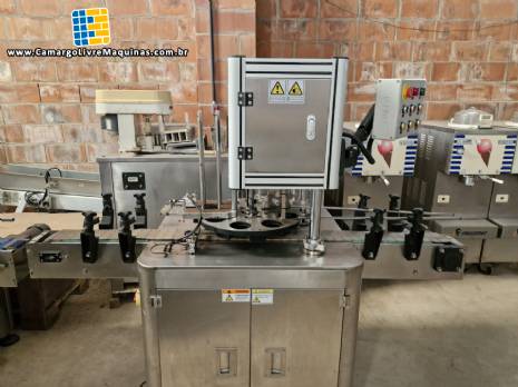 Recravadeira recravadora tampadora autom�tica em inox de latas copos potes frascos Levapack