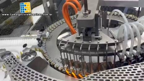 Envasadora rotativa com seladora e túnel de despirogenização esterilização para ampolas de vidro injetáveis em inox 316L Bausch com CFR 21 ano 2022 Envasadora rotativa com seladora e túnel de despirogenização esterilização para ampolas de vidro injetáveis em inox 316L Bausch com CFR 21 ano 2022